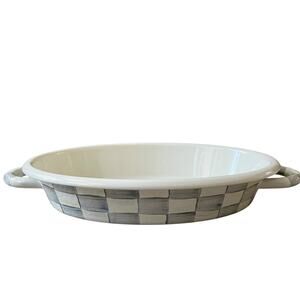 MacKenzie Childs Sterling Check Medium Oval Gratin Baking Dish Enamel Retired